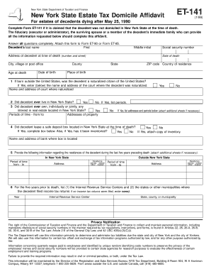 Form ET 141199, New York State Estate Tax Domicile