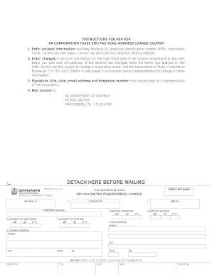 PA Corporation Taxes EINTax YearAddress Change Coupon REV 854  Form