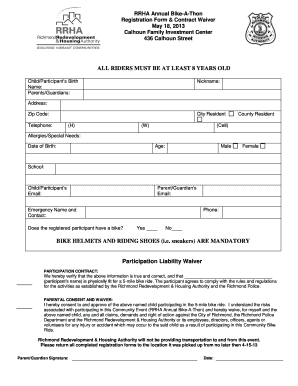 Bike Ride Waiver Form