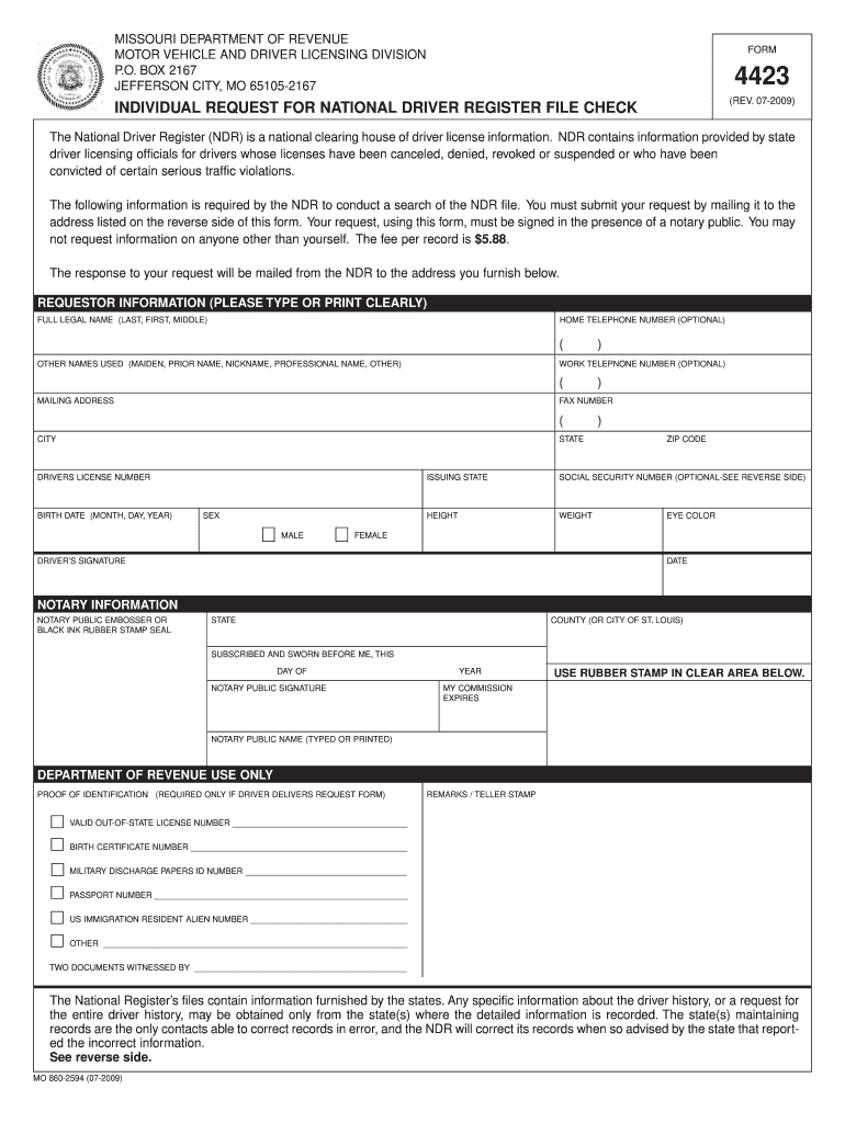  4423 Individual Request for National Driver Register    FormuPack 2009