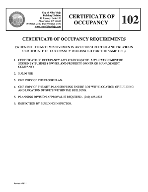 Get and Sign Certificate of Occupancy Form 2 Aliso Viejo, California 2011
