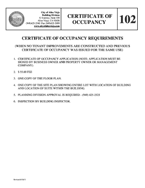  Certificate of Occupancy Form 2 Aliso Viejo, California 2011