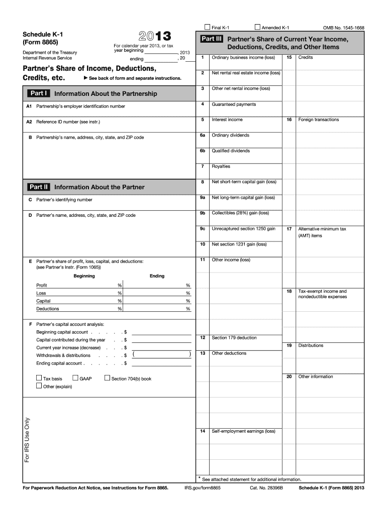 Form 8865 Schedule K 1 Partner's Share of Income, Deductions, Credits, Etc