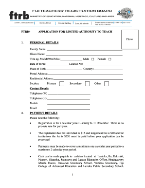 Fiji Teachers Registration Authority  Form