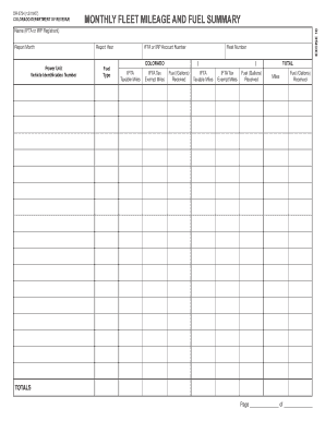 Monthly Vehicle Mileage and Fuel Summary  Form