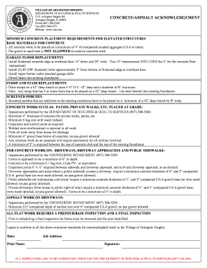 Village of Arlington Heights Concrete Asphalt Acknowledgement Form