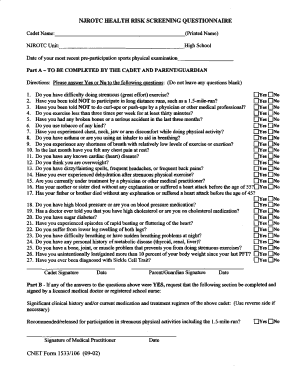Njrotc Health Risk Screening Questionnaire  Form
