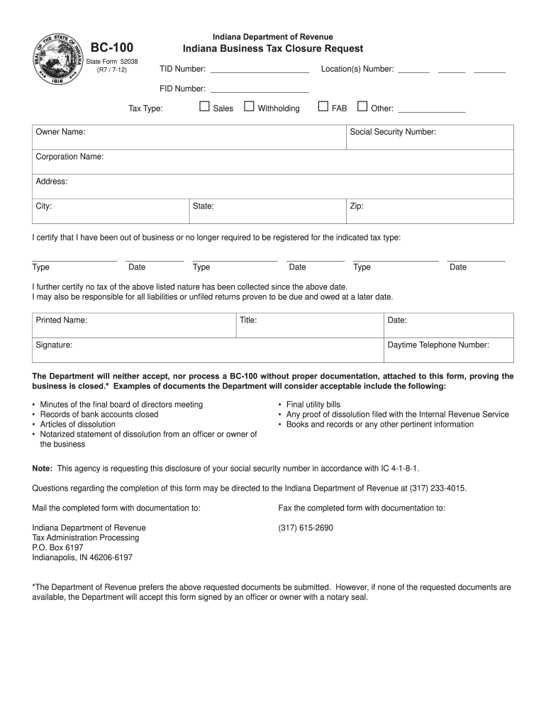 Bc 100  Form