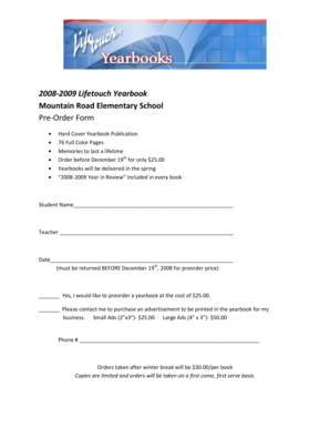 Yearbook Order Form PDF Cherokee County Schools