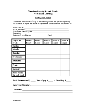 WBL Form Monthly Time Sheet Cherokee County Schools