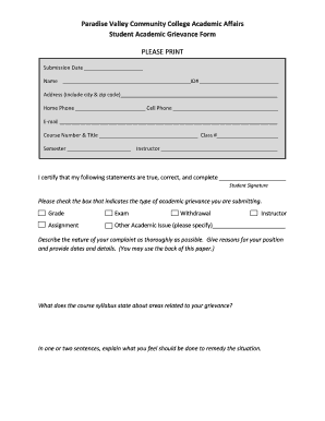 Student Grievance Form Paradise Valley Community College Pvc Maricopa