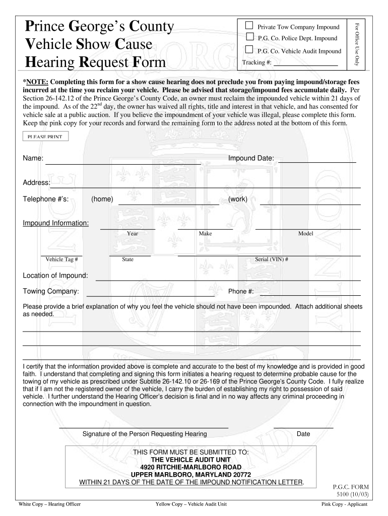  Pg County Show Cause Hearing Form 2003-2024