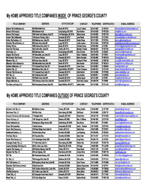 Approved Title Companies List Prince George&amp;#39;s County, Maryland  Form