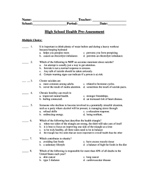 High School Health Pre Assessment  Form
