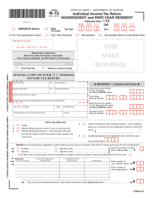 Form N 15, Rev , State of Hawaii Non Resident Hawaii Gov