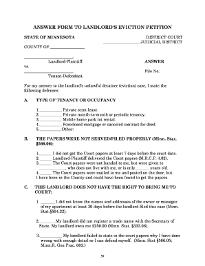  Fillable Defendant Answer Eviction 2010-2024