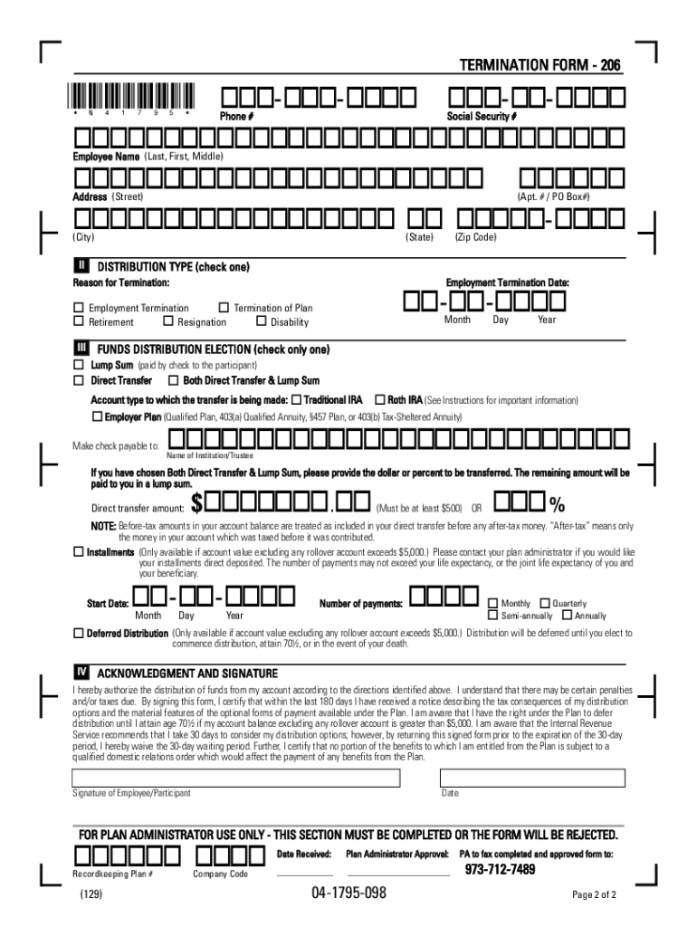 Terminationn Form 206