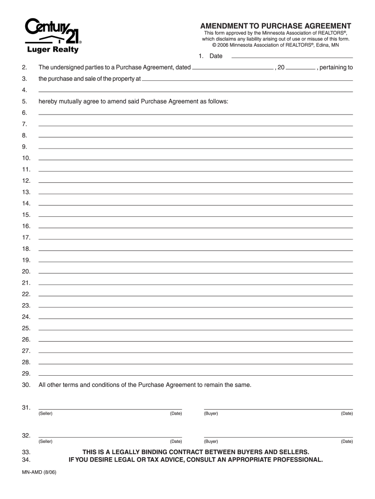 Addendum to Purchase Agreement Mn  Form