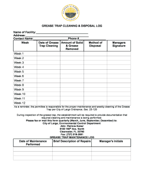 Grease Trap Inspection Checklist  Form