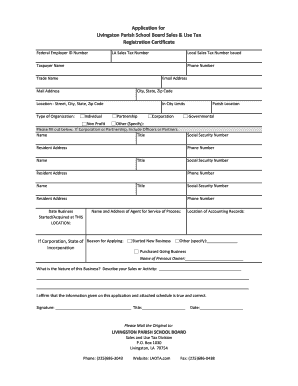 Application for Livingston Parish School Board Sales &amp; Use  Form