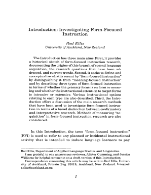 Introduction Investigating Form Focused Instruction