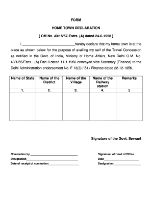 Home Town Declaration Form