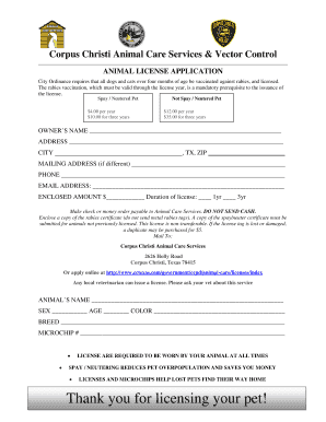 Corpus Christi Pet License  Form