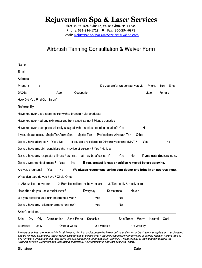 Spray Tan Consultation Form