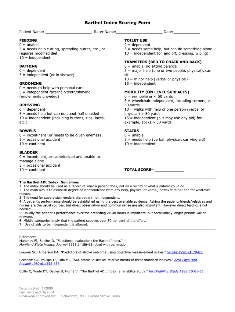 Barthel Index PDF  Form