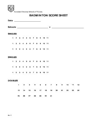 Badminton Score Sheet  Form