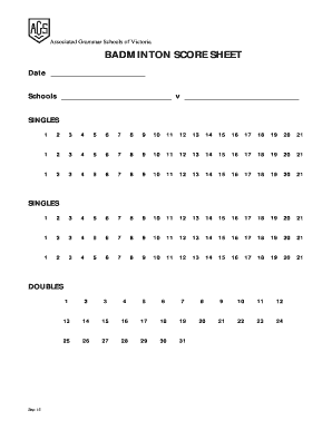 Badminton Score Sheet  Form