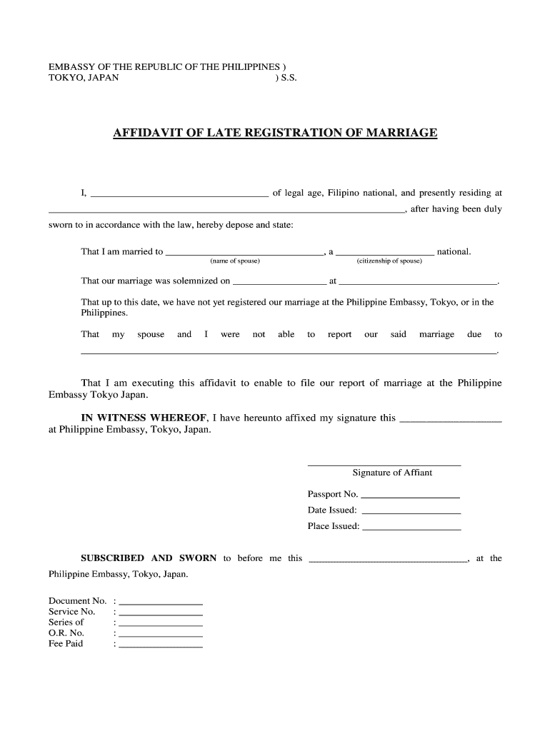 Sample Reason for Delayed Registration of Marriage  Form