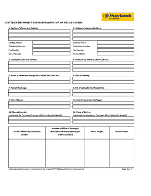 Letter of Indemnity Maybank  Form