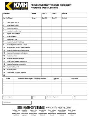 Dock Leveler Maintenance Checklist  Form