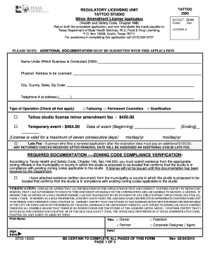 Texas Tattoo License Online  Form