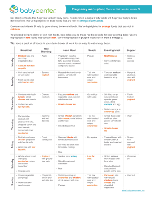 Pregnancy Menu Plan Second Trimester Week 3  Form