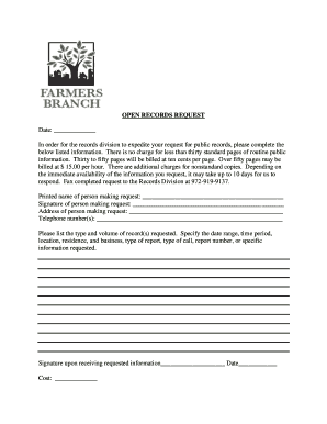 OPEN RECORDS REQUEST Farmers Branch TX  Form