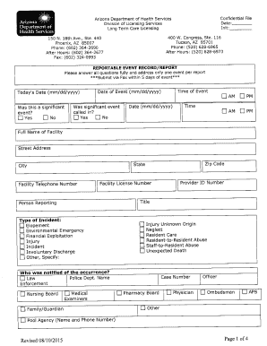  Azdhs Reportable Event  Form 2015