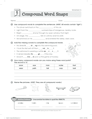 Compound Words Worksheet Grade 5 PDF  Form