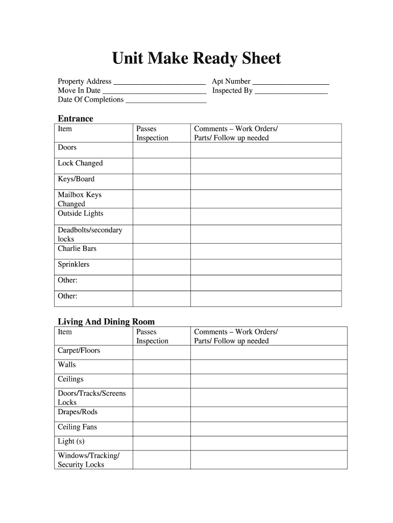 Make Ready Checklist  Form