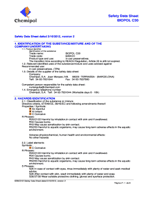 Safety Data Sheet BIOPOL C30 Safety Data Sheet Dated 310, Version 2 1  Form