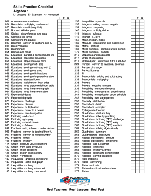 Algebra 1 Skills  Form