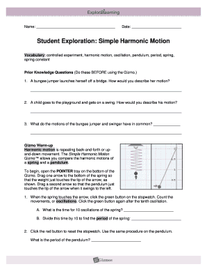 Simple Harmonic Motion Gizmo Answer Key  Form