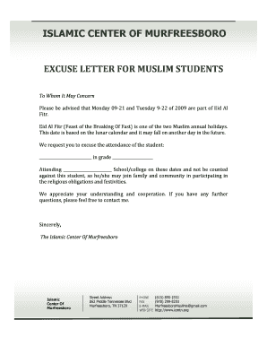 eID Excuse Letter for School  Form