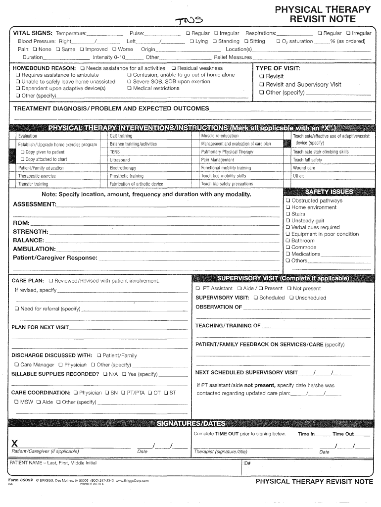 Physical Therapy Revisit Note  Affordable Rehab  Affordablerehab  Form