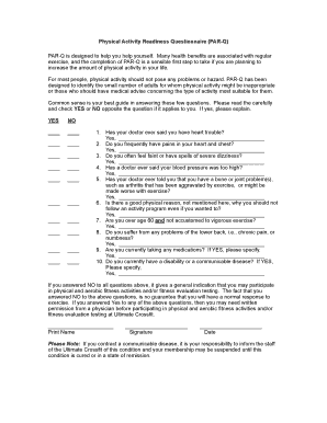 Physical Activity Readiness Questionnaire  Form