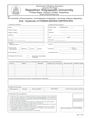 Rvd University Migration Certificate  Form