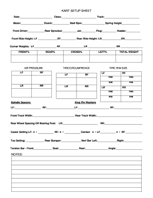 Kart Sign Up Sheets  Form