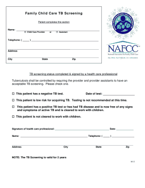 TB Screening National Association for Family Child Care Nafcc  Form