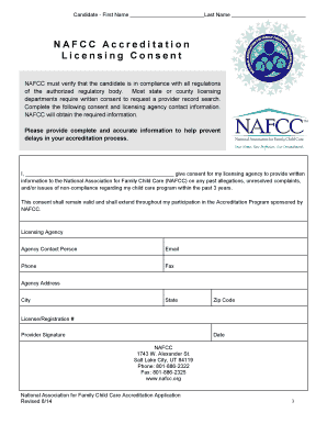 Licensing Clearance Consent Form National Association for Family Nafcc